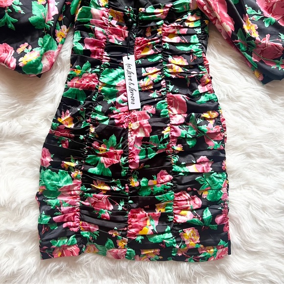 New! FOR LOVE & LEMONS “Jolie” Floral Ruched Mini Dress - Picture 12 of 13